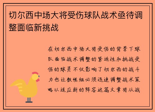 切尔西中场大将受伤球队战术亟待调整面临新挑战