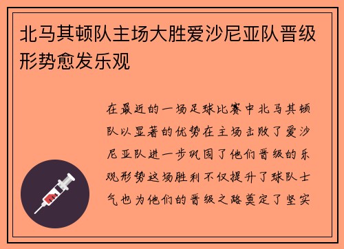 北马其顿队主场大胜爱沙尼亚队晋级形势愈发乐观