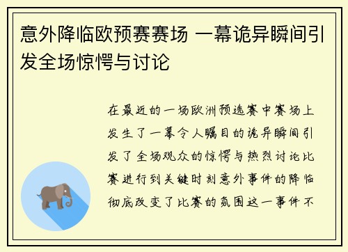 意外降临欧预赛赛场 一幕诡异瞬间引发全场惊愕与讨论