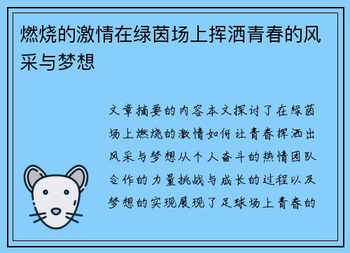 燃烧的激情在绿茵场上挥洒青春的风采与梦想
