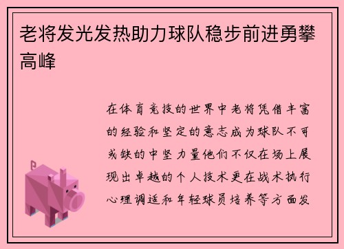 老将发光发热助力球队稳步前进勇攀高峰