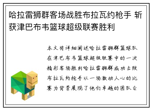 哈拉雷狮群客场战胜布拉瓦约枪手 斩获津巴布韦篮球超级联赛胜利