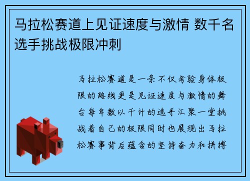 马拉松赛道上见证速度与激情 数千名选手挑战极限冲刺