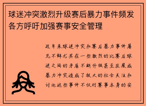 球迷冲突激烈升级赛后暴力事件频发各方呼吁加强赛事安全管理